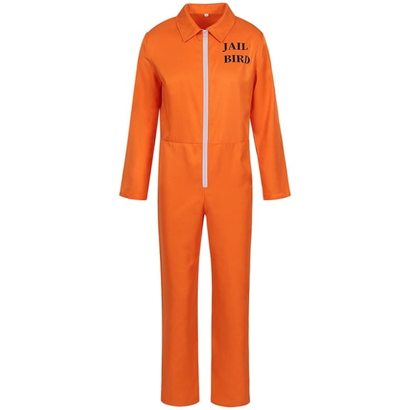 FASHOFT Adult Halloween Costumes Orange Convict Prisoner Jumpsuit Cosplay Outfit Jail Role Play Stage Performance Party Fancy Dress Up Halloween Costume XXL