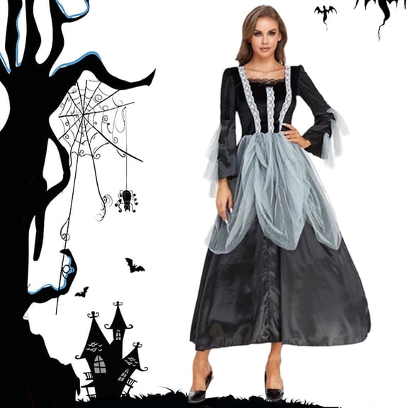 FASHOFT Adult Halloween Costumes Vampire Dark Gothic Style Cosplay Outfit Scary Theme Party Stage Performance Fancy Dress Up Halloween Costume XL