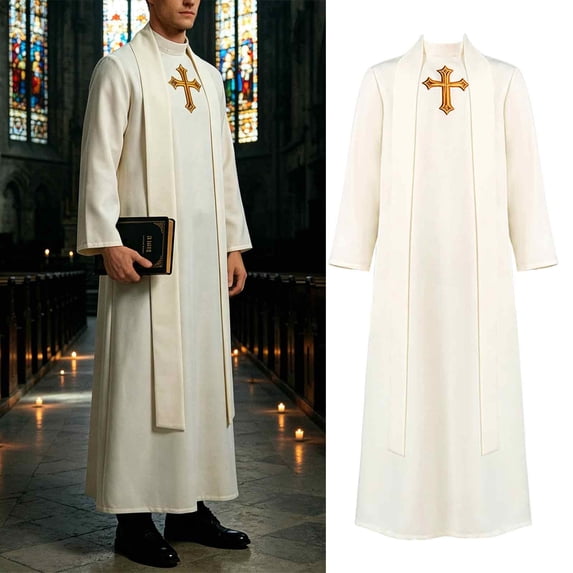 FASHOFT Adult Medieval Priest Halloween Costumes Long Robe Cosplay Set Judge Gown Outfit Party Stage Performance Dress Up Halloween Costume L