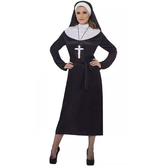 FASHOFT Adult Nun Halloween Costumes Cosplay Outfit Set Religious Role Play Masquerade Party Stage Performance Fancy Dress Up Halloween Costume L
