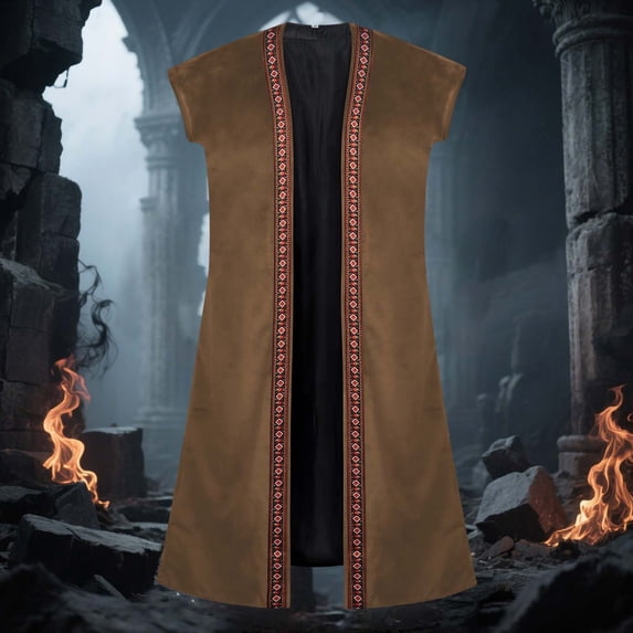 FASHOFT Adult Renaissance Pirate Halloween Long Embroidered Vest Cosplay Outfit Stage Performance Theme Party Fancy Dress Up Halloween L