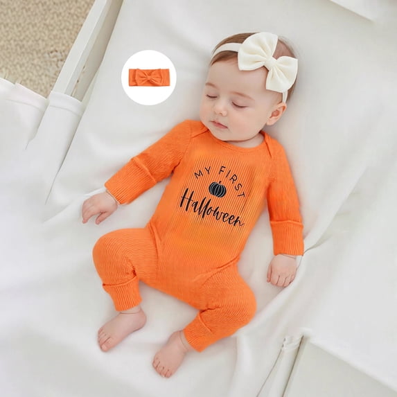 FASHOFT Baby Boy Halloween Outfit Fall Winter Long Sleeve Long Pants Romper 3 Colors Unisex Infant Jumpsuit For Baby Daily Party Wear Toddler Halloween Costume Orange 0-3 Months