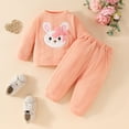thumbnail image 1 of FASHOFT Baby Girl Easter Outfit Cute Rabbit Embroidered Long Sleeve Top and Pants Set 2 Piece Spring Outfits Set Watermelon Red 3-6 Months, 1 of 9