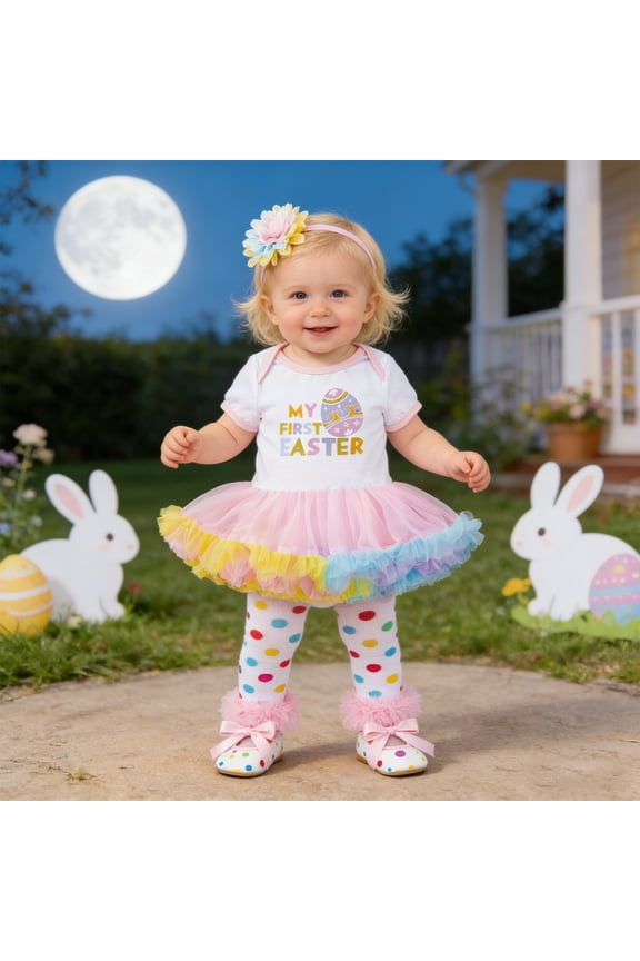 Baby Girl Easter Outfit My First Easter Bunny Onesie Romper Tutu Skirt Summer Easter Clothes White 3-6 Months