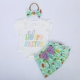 thumbnail image 1 of FASHOFT Baby Girl Easter Outfit Short Sleeve Letter Print Bodysuit Cartoon Floral Skirts 2 Piece Outfits Set Green 0-3 Months, 1 of 8