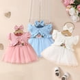thumbnail image 1 of FASHOFT Baby Girl Outfits Set Summer Sleeveless Short Coat Sleeveless Floral Mesh Dress Headband 3 Piece Set Girl Clothing Sets Red, 1 of 8