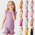 thumbnail image 1 of FASHOFT Baby Girl Summer Outfits Set 2 Piece Pure Color Sleeveless Top Elastic Waist Shorts Casual Beach School Party Yoga Play Clothes For 1 6 Years Girl Clothing Sets Orange, 1 of 5