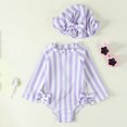 thumbnail image 1 of FASHOFT Baby Girl Swimsuit Infant Bathing Suit with Hat Striped Summer Beach Swim Suit Newborn One Piece Swimwear for Girls Purple, 1 of 4