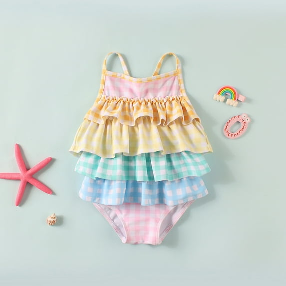 FASHOFT Baby Girl Swimsuit One Piece Spaghetti Strap Ruffle Floral Bikini Swimwear Bathing Suit Summer Beach Wear Multicolour2