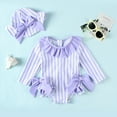 thumbnail image 1 of FASHOFT Baby Girl Swimsuit UPF 50 Sun Rash Guard Striped Bathing Suit For Toddler Kids Summer Beach Pool Cute Swimwear Purple, 1 of 4