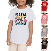 FASHOFT Baby GirlShirts Hawaiian Vacation Style Printed Unisex Round Neck Short Sleeve Soft Loose Fabric Seaside Travel Daily Neutral Kids Casual Tops Baby GirlSummer Tops Black 12-24 Months