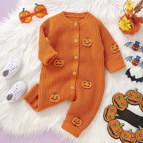 FASHOFT Baby Halloween 3D Hand Embroidered One Piece Romper Soft Halloween Bodysuit Crawling Outfit Cute Holiday Wear For Halloween Orange 0-1 Months