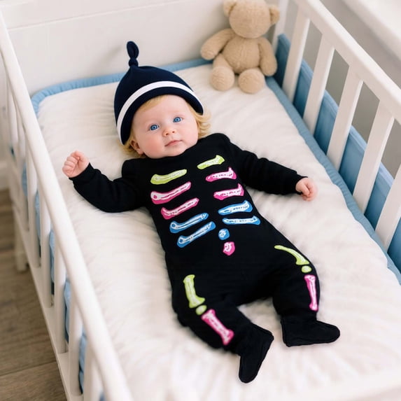 FASHOFT Baby Halloween Cartoon Shape Cosplay Romper With Hat Set 3M-18M Stage Performance Outfit Cute One Piece Bodysuit Onesie Black 12-18 Months