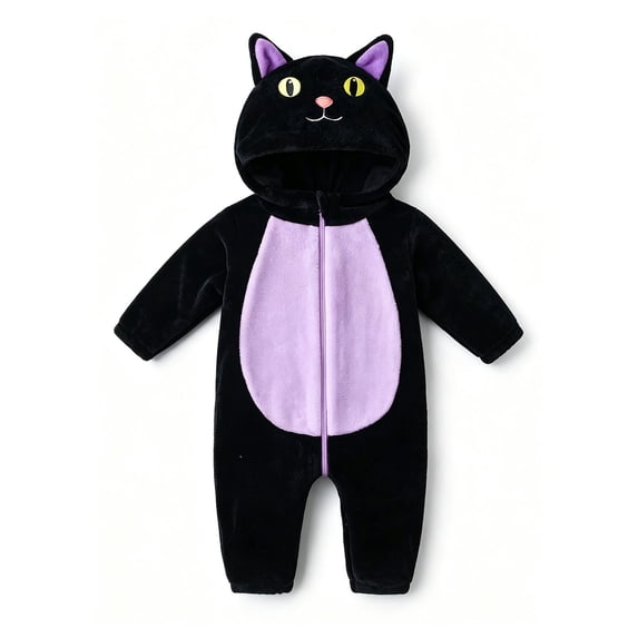 FASHOFT Baby Halloween Costumes Winter Flannel Cute Cat Animal Onesie Cosplay Jumpsuit Loungewear For Kids Christmas Gifts 18-24 Months