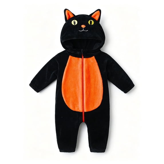 FASHOFT Baby Halloween Winter Flannel Cute Cat Animal Onesie Cosplay Jumpsuit Loungewear For Kids Christmas Gifts 18-24 Months