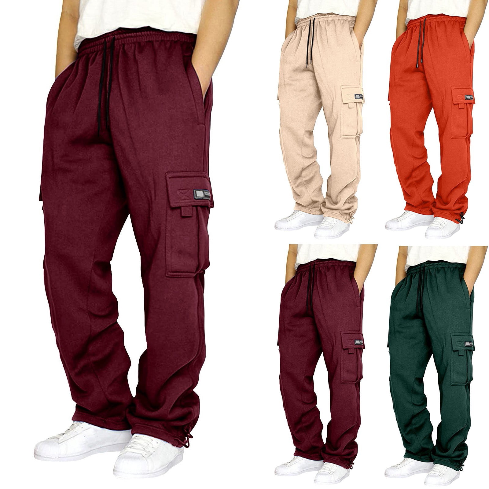 FASHOFT Baggy Cargo Sweatpants for Men Open Bottom Wide Leg Lounge ...