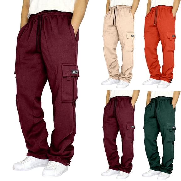 FASHOFT Baggy Cargo Sweatpants for Men Open Bottom Wide Leg Lounge Pants Athletic Sweat Pants with Pockets Casual Jogger Sweatpant L