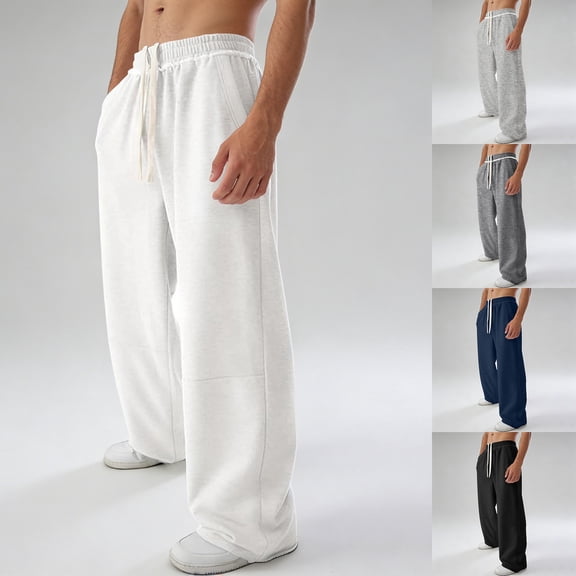 FASHOFT Baggy Loose Fit Raw Hem Sweatpants for Men Casual Drawstring Pants Y2K Wide Leg Stretchy Pants with Pockets Black S
