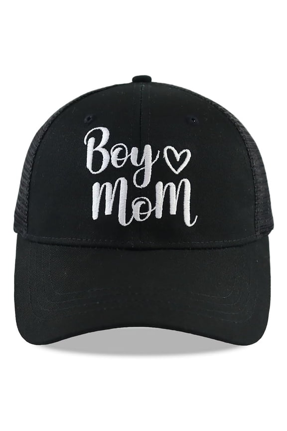 Baseball Cap Boy Mom Slogan Print Adult Unisex Adjustable Strap Casual Mama Style Outdoor Sun Protection Comfortable Fit Womens Hats & Caps Black One Size
