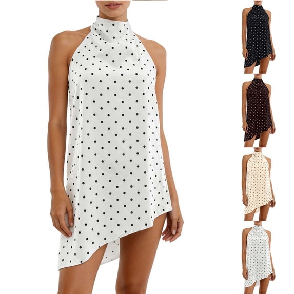 FASHOFT Basic Tank Tops For Women Trendy Polka Dot Halter Neck Sleeveless Top Elegant Stylish Camisole Vest For Daily Casual Look Womens Sleeveless Shirts White XL