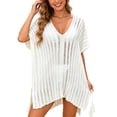 thumbnail image 1 of FASHOFT Beach Cover Ups for Women Crochet V Neck Long Swimsuit Cover Up Shirt Dress Knit Loose Coverups Bathing Suit White One Size, 1 of 5