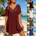 thumbnail image 1 of FASHOFT Beach Cover Ups for Women V Neck Long Swimsuit Cover Up Shirt Dress Bathing Suit with Pockets Red XL, 1 of 7