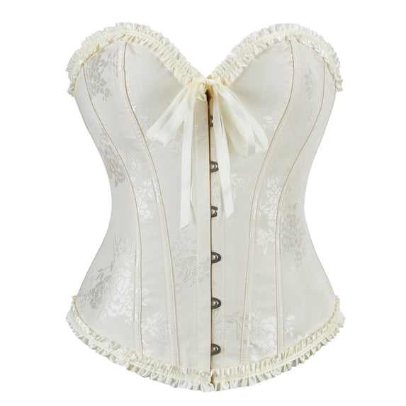 FASHOFT Beige Corset Shapewear For Women Multi Color Lace Push Up Waist Cinching Bustier Tummy Control Layering Body Shaper For Everyday Wear Lace Corset Top L