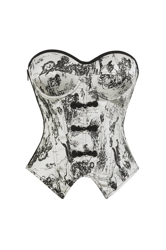 Beige Renaissance Corset Top For Women Printed Pattern Renaissance Style Boned Waist Cincher Body Shaping Vintage Themed Event Wear Bustier Ren Faire Corset L