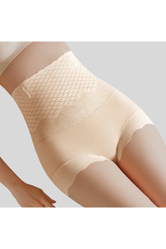 Beige Women's Shapewear Control Panties Ice Silk Seamless High Waist Summer Panties Invisible Belly Booty Contour Compression Bottoms White Shapewear A