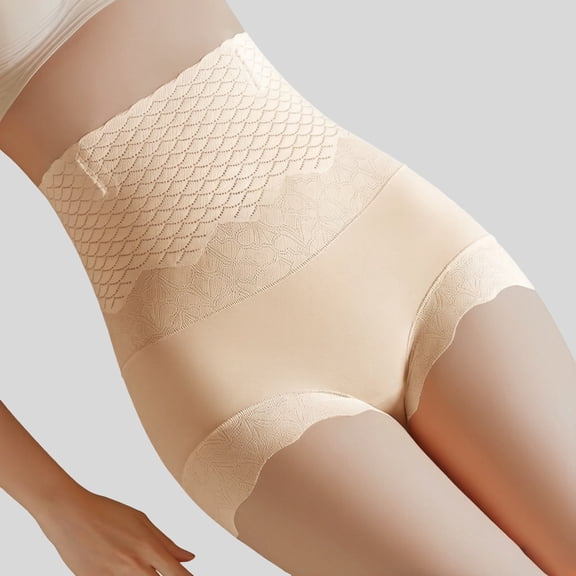 FASHOFT Beige Women's Shapewear Control Panties Ice Silk Seamless High Waist Summer Panties Invisible Belly Booty Contour Compression Bottoms White Shapewear A