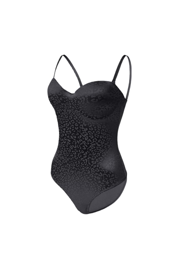 Black Corset Shapewear For Women Leopard Print Waist Cinching No Bra Needed Thong Bodysuit Spaghetti Strap Tummy Control Shaping Full Body Shaper Corset Bodysuit L