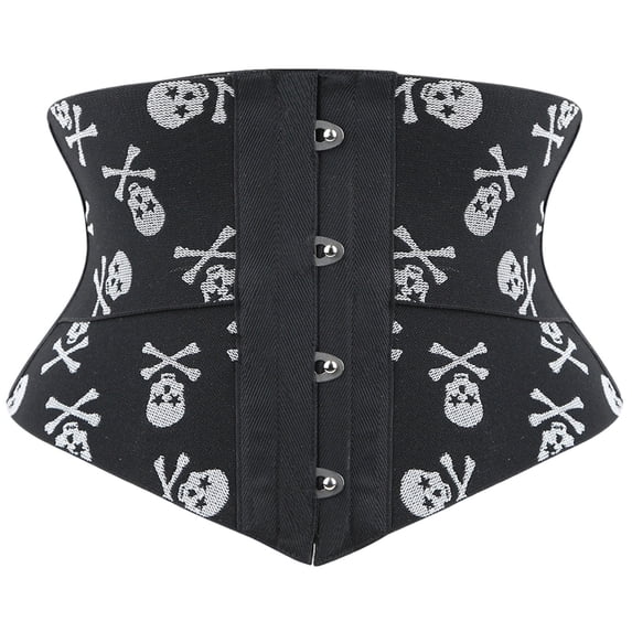 FASHOFT Black Corset Shapewear For Women Skull Print Tummy Control Waist Trainer Belt Punk Gothic Colorblock Double Boned Waist Cinching Body Shaper Pirate Corset L