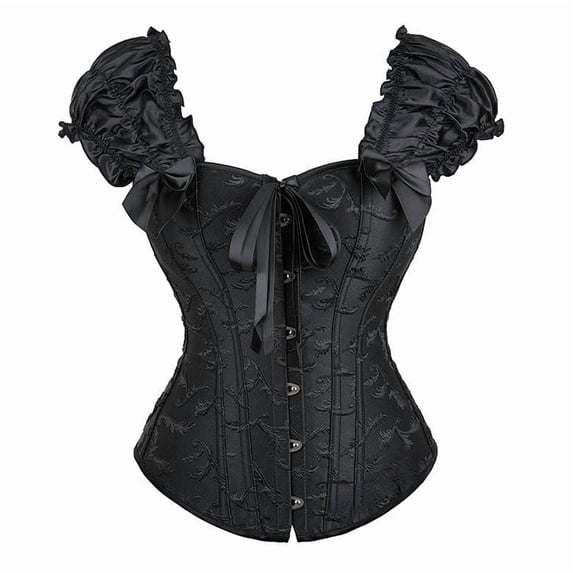 FASHOFT Black Renaissance Corset Top For Women Cosplay Princess Lolita Cute Stretch Puff Sleeve Bustier Jacquard Fabric Formal Gown Waist Cinching Shaper Corset Dresses L
