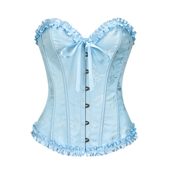 FASHOFT Blue Corset Shapewear For Women Lace Push Up Boned Layering Bustier Waist Cinching Tummy Control Daily Wear Body Shaper Top Underbust Corset L