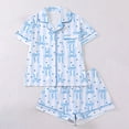 thumbnail image 1 of FASHOFT Bow Pajamas for Women Set Cute Graphic Button Down 2 Piece Pjs Shorts Set Ruffle Notch Collar Sleepwear Blue XXL, 1 of 9