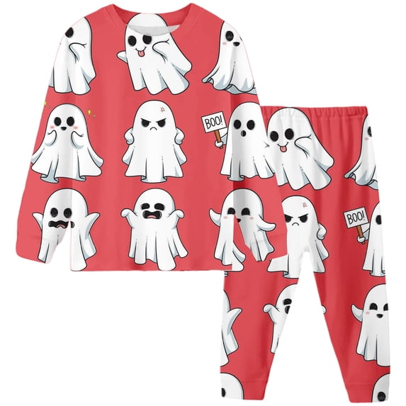 FASHOFT Boy's Halloween Pajamas Set Cozy Soft Long Sleeves Top and Pants 2 Piece Cool Pjs Pajama Sets Big Boys Sleepwear Red 4Y