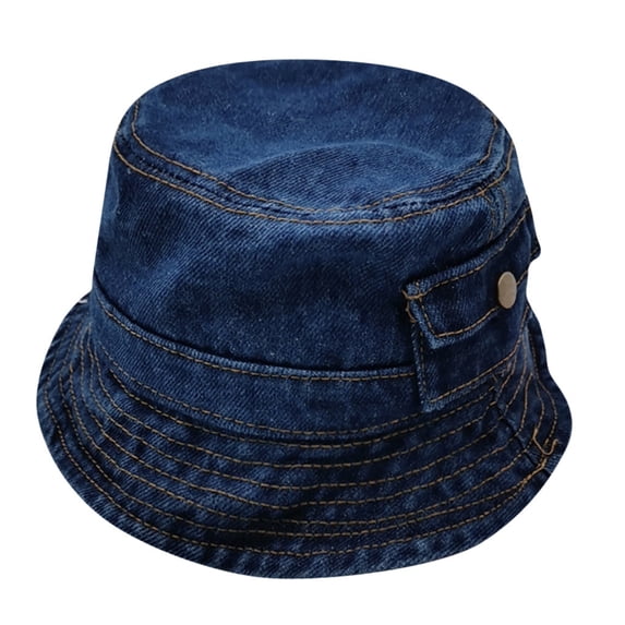 FASHOFT Boys And Girls Kids Denim Cool Bucket Hats Vintage Distressed With Pockets Short Brim For Toddler Daily Wear Kids Headwear Dark Blue One Size