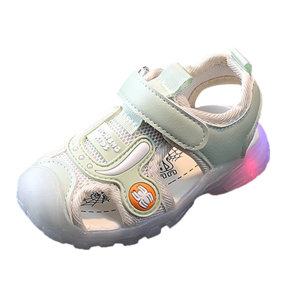 FASHOFT Boys And Girls Kids Light Up Sandals Soft Sole Closed Toe Anti Kick Beach For Toddler Daily Wear Kids Shoes Green 2.5-3 Years