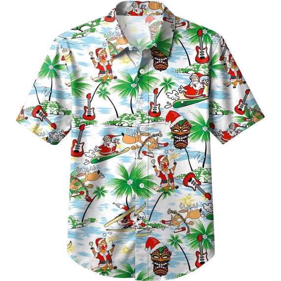 FASHOFT Boys Christmas Shirts Button Down Short Sleeve Shirt Funny Santa Claus Print Holiday T-Shirt White 12-13 Years