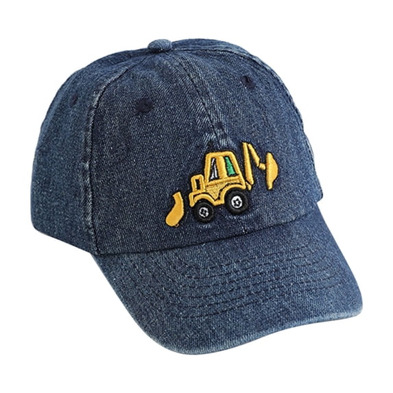 FASHOFT Boys And Girls Kids Denim Baseball Caps Cartoon Excavator Print Spring Fall Sun Protection For Toddler Outdoor Wear Kids Headwear BU1 One Size