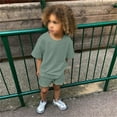 thumbnail image 1 of FASHOFT Boys Sweatsuit 2 Piece Summer Outfits Kids Solid Crewneck Shirts and Shorts Set with Pockets Tracksuits Army Green, 1 of 9