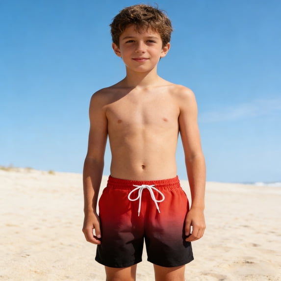 FASHOFT Boys Swim Trunks Stretchy UPF Quick Dry Comfortable Swimming Summer Shorts Red 11-12 Years