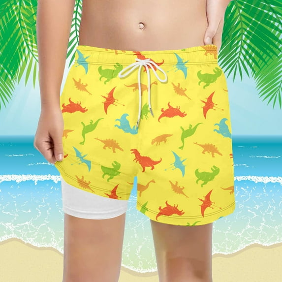 FASHOFT Boys Swim Trunks with Liner Compression Swim Shorts Stretchy Quick Dry Swimsuit Beach Poor Board Shorts Yellow