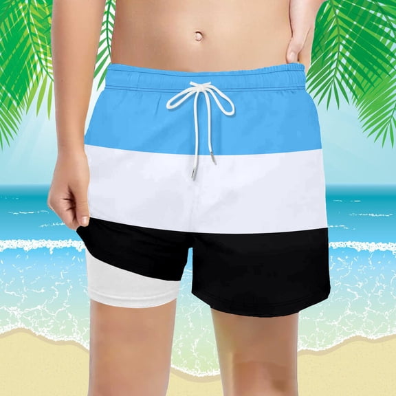 FASHOFT Boys Swim Trunks with Mesh Liner Color Block Comfortable Swimming Shorts Stretchy Quick Dry Kids Board Shorts Sky Blue