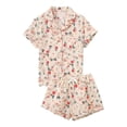 thumbnail image 1 of FASHOFT Button Up Pajamas for Women Set Summer Cute Graphic Short Sleeve Shirts with Shorts Pj Set Lounge 2 Piece Matching Pjs Red M, 1 of 3