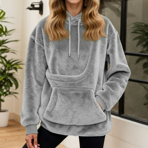 FASHOFT Cat Pouch Hoodie For Women Flannel Dog Pouch Sweatshirts with Pockets Pet Carrier Animal Holder Long Sleeve Fleece Pullover Tops Grey M