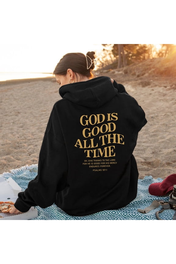 Christian Hoodies For Women God Is Good All The Time Sweatshirt with Pockets Drawstring Bible Verse Religious Fall Tops Black XL