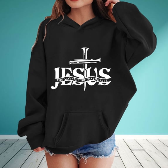 FASHOFT Christian Hoodies for Girls Bible Verse Religious Christian Sweatshirt Hooded Pullover with Pocket Long Sleeve Fall Tops Black 4-5 Years