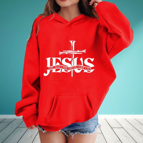FASHOFT Christian Hoodies for Girls Bible Verse Religious Christian Sweatshirt Hooded Pullover with Pocket Long Sleeve Fall Tops Red 8-9 Years