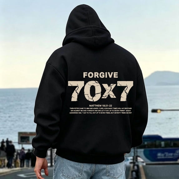 FASHOFT Christian Hoodies for Men Forgive Inspirational God Oversized Sweatshirt Faith Jesus Hoodie Vintage Bible Verse Graphic Pullover Tops Black M